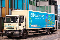 Food waste collection truck in London, UK, which will take the waste to a bio-digester plant to create bio-gas.