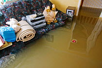 Interior view of house during flooding, Toll Bar near Doncaster, South Yorkshire, England, UK,  28th July 2007.