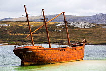 Shipwreck of the Lady Elizabeth on the outskirts of Port Stanley, the capital of the Falkland Island. February 2014.