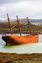 Shipwreck of the Lady Elizabeth on the outskirts of Port Stanley, the capital of the Falkland Islands. February 2014.