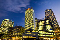 Banking and financial sector buildings at Canary Wharf, London, England, UK, December 2008.