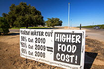 Farmers' sign about the water crisis during the 2011-17 California drought, near Bakersfield in the Central Valley, California, USA, September 2014.
