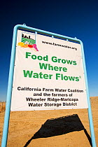 Farmers' sign about the water crisis during the 2011-17 California drought, near Bakersfield in the Central Valley, California, USA, September 2014.