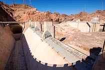 Overspill, standing high and dry at the Hoover Dam on Lake Mead,  following a four year long drought. Nevada, USA, September 2014.