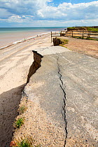 Collapsed coastal road at Easington, Yorkshire, UK.  August 2013.
