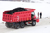 Trucks hauling low grade coal from an open cast coal mine near Heihe, Heilongjiang province, China, March 2009. In 2008 china became the worlds largest emitter of greenhouse gases.