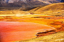Laguna Miluni a reservoir fed by glacial melt water from the Andean peak of Huayna Potosi. As climate change causes the glaciers to melt, the water supply for La Paz, Bolivia&#39;s capital city is rap...