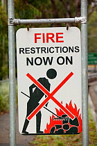 Fire restriction sign near Kinglake, one of the communities worst affected by the catastrophic 2009 Australian Bush Fires in the state of Victoria in which 173 people were killed. Victoria, Australia....