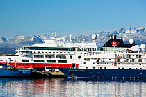 Antarctic cruise boats moored in the town of Ushuaia,  Tierra del Fuego, Argentina. February 2014.