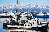 Argentinian Naval vessels in the town of Ushuaia, Tierra del Fuego, Argentina. February 2014.