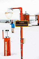 Weather station at Base Orcadas, an Argentine scientific station in Laurie Island, South Orkney Islands, Antarctica, February 2014.