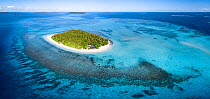 Aerial panorama of Mounu Island Resort in Vava'u, Tonga. September 2017.
