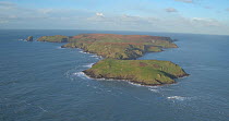 Aerial view of Skomer Island off the coast of Pembrokeshire, Wales, UK, January 2017.