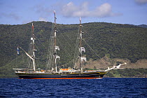The Stad Amsterdam, a three-masted clipper, off the coast of  Dominica, January 2015.