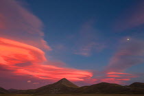 Lenticular clouds over Mount Bolza and Campo Imperatore plateau in the Gran Sasso National Park. Central Apennines, Abruzzo, Italy, September 2012.