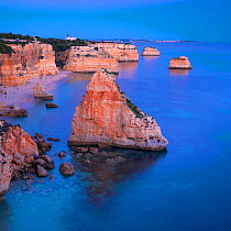 Coastal rock formations at Praia da Marinha, Algarve, Portugal, Atlantic Ocean, January.