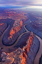 Aerial view of Junction Green and Colorado river, Canyonlands National Park, Utah, USA, September.
