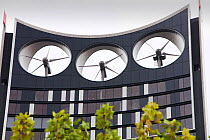 The Strata building at the Elephant and Castle in London,  the first building in the world where wind turbines have been integrated into the fabric of the building.  It has three 15 megawatt turbines...