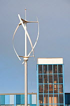 A vertical axis wind turbine on the campus of the Northumberland University in Newcastle, North East, UK. November 2011