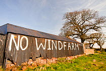 A wind farm protest sign near Carlisle, Cumbria, UK. March 2012
