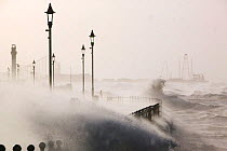 Blackpool battered by storms on  18 January 2007. The storms that day killed 13 people across the UK in hurricane force winds. January 2007
