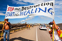 First Nation Canadians protest against the destruction and pollution of the Tar Sands industry at the 4th annual Healing Walk north of Fort McMurray, Alberta, Canada. August 2012