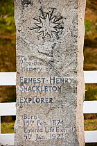 Grave of Sir Ernest Shackleton at Grytviken cemetary on South Georgia. February 2014
