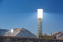 Sun rays reflected onto solar tower at Ivanpah Solar Thermal Power Plant,  the largest solar thermal plant in the world. It covers 4,000 acres of desert and produce 392 megawatts (MW) of electricity....