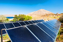 Solar thermal panels heating water for a holiday complex in Myrina on Lemnos, Greece. September 2012