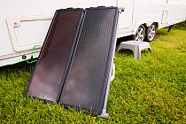A solar water heating panel attached to a caravan. June 2012