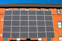 Tracking solar voltaic panels outside the University of Central Lancashire, Preston, UK. February 2013