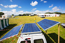 Van with solar panels attached at a protest against fracking at a farm site at Little Plumpton, near Blackpool, Lancashire, UK, where the council for the first time in the UK, has granted planning per...