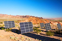 Solar panels next to a church near Lake Mead, Nevada, USA. September 2014