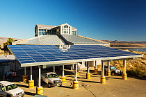 Solar panels on the Mono Lake visitor centre in Lee Vining, California, USA. October 2014