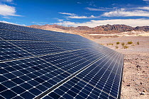 Solar panels at the Furnace Creek Visitor Centre in Death Valley. Death Valley is the lowest, hottest, driest place in the USA, with an average annual rainfall of around 2 inches, some years it does n...