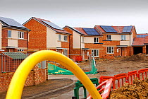 Gentoo house builder's Hutton Rise housing development in Sunderland, UK.  All of the houses have either solar thermal water heating or solar electric panels, some have both. December 2011