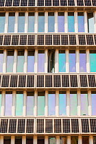 Solar panels on a building on the campus of Northumbira University, Newcastle upon Tyne, UK. March 2011