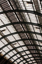 Solar panels on the roof of Kings Cross Station, London, UK. May 2012