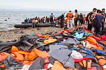 Syrian migrants, refugees fleeing the war,  Lesvos Island,  Greece. September 2015.