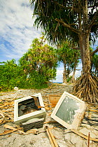Computer parts discarded on Funafuti atol Tuvalu. March 2007