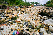 Plastic rubbish discarded in a lagoon on Funafuti, Tuvalu. March 2007