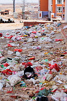 Rubbish piled up in the streets of Dongsheng,  Inner Mongolia. March 2009