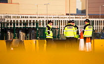 Security guards at one of the entrances to Sellafield nuclear power station near Seascale, West Cumbria, England, UK,  February 2013