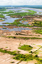 Aerial view of flooded farmland and roads after the January 2015.  Makhanga, Malawi. March 2015.