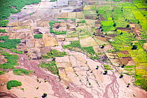 Aerial view of flooded farmland around Makhanga, which two months after the January 2015 floods, is still cut off after rail and road connections were washed away. Malawi, March 2015.