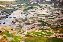 Aerial view of flooded farmland around Makhanga, which two months after the January 2015 floods, is still cut off after rail and road connections were washed away. Malawi, March 2015.