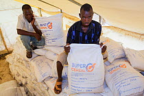 United Nations World Food Program food distribution tent at Chiteskesa refugee camp, near Mulanje. Taken after flooding in Malawi, March 2015.