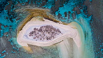 Aerial view of wreck of a of longlining fishing boat on Ceva-I-Ra Reef also known as Conway Reef a small coral reef atoll in the republic of Fiji. .