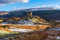 Dolwyddelan Castle, mountain fortress remains, near Dolwyddelan, Snowdonia National Park, North Wales, UK. December 2017.