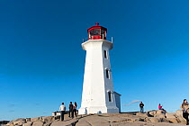 Peggy's Cove Lighthouse, on Devonian granite rocks, Nova Scotia, Canada. May 2017
